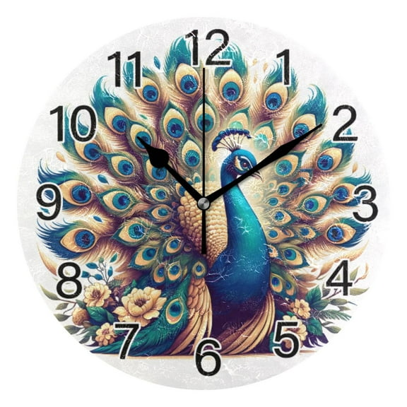 Ryvnso A Beautiful Peacock Wall Clock Non Ticking Silent Kitchen Clock Battery Operated Clocks 10 inch