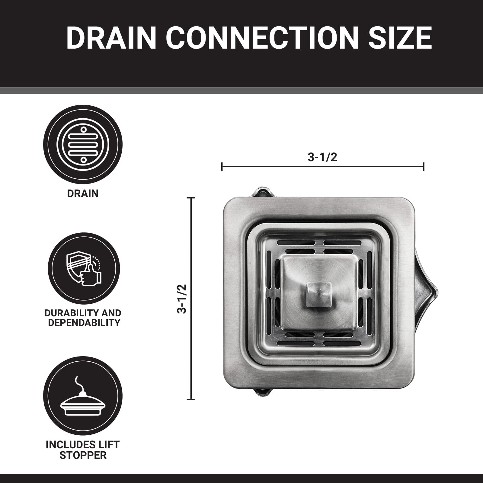 Strictly Sinks Stainless Steel Square Garbage Disposal Adapter for Kitchen Sink Durable with Drain