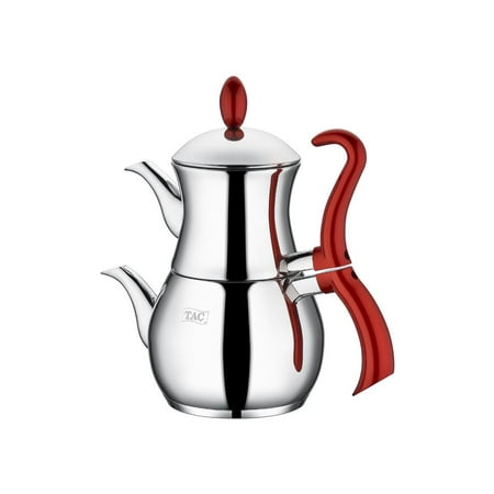- Tac Ilkdem Collection 18/10 Stainless Steel Teapot, Modern Design Tea Maker, 100 Oz Capacity Turkish Samovar Double Teapot & Tea Kettle with Heat Resistant Handles and Pyrex Glass Lid
