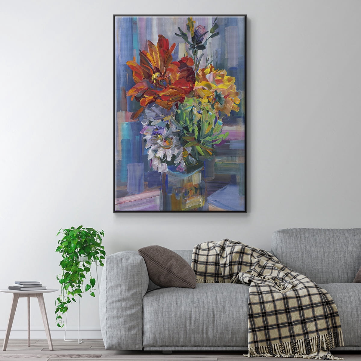 Modern Bouquet Framed Premium Gallery Wrapped Canvas - Ready to Hang - 27 x 41 - Black Floating Frame