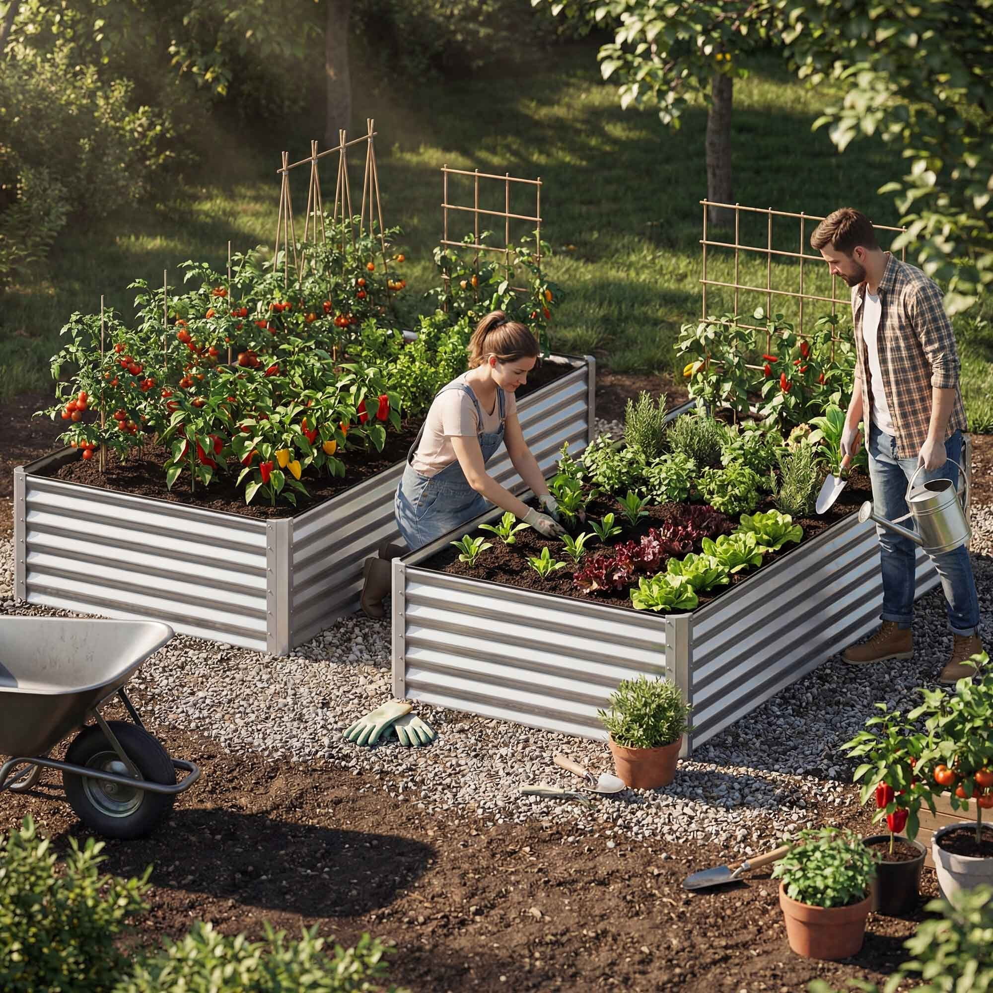 Uforic 8x4x1.5ft 2 Pack Galvanized Metal Raised Garden Bed Kit with Gloves, Ground Nails and Safety Rubber, Silver