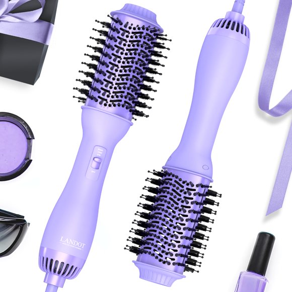 LANDOT Brosse Sèche-Cheveux Chaude : Styler et Volumisateur de Sèche-Cheveux en une Étape - Brosse à Air Chaud Améliorée Plus 2.0 avec Ion Négatif, Céramique Titane Anti-Frisottis, Baril Ovale de 60 mm P