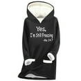 thumbnail image 3 of Brnmxoke Yes I'm Still Freezing Me 24 7 Fleece Hoodie Women Fuzzy Sherpa Lined Hooded Pullover Sweatshirts with Pockets Funny Letter Print Winter Warm Tops, 3 of 3