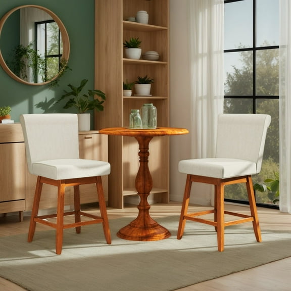 Spaco 27 Inch Counter Height Bar Chairs Set of 2 with Rubber Wood Legs, 360° Swivel Bar Chair Furniture for Indoor, Beige
