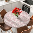 thumbnail image 2 of Farmhouse Pink Table Cloth, Round Fitted Tablecloths with Elastic Edge, Vintage Flower Leaf Botanical Plant Wipeable Waterproof Table Cover for Kitchen Wedding 45-54 Inches, 2 of 4