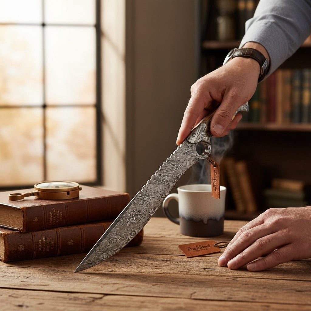 RG-213 Handmade Damascus Steel 15 Inches Bowie Knife - Beautiful Lamb Horn Handle with Damascus Steel Bolsters