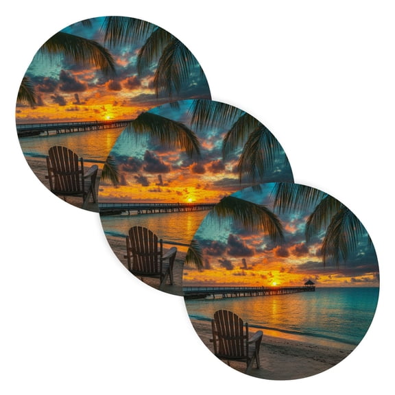 BZSMCE Mats for Pots,Pans Place Ffyy3_a_beautiful_sunset_over_the_turquoise_ocean_with_palm_tre_60deaa51-f0a6-4ca6-bb11-d04082f5b2c4 Simple Style Pattern Pot Mats