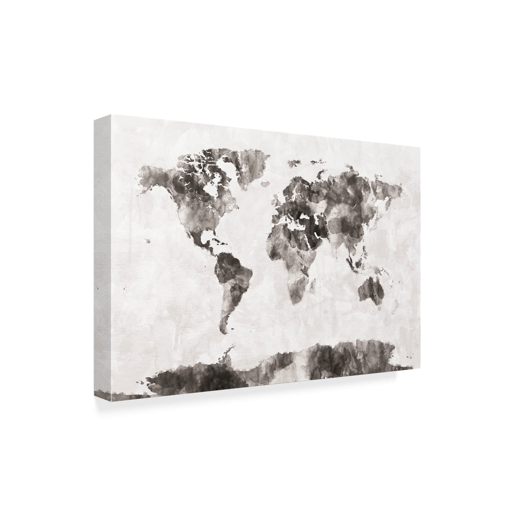 Trademark Fine Art 'Watercolor Map of the World Map Gray' Canvas Art by Michael Tompsett