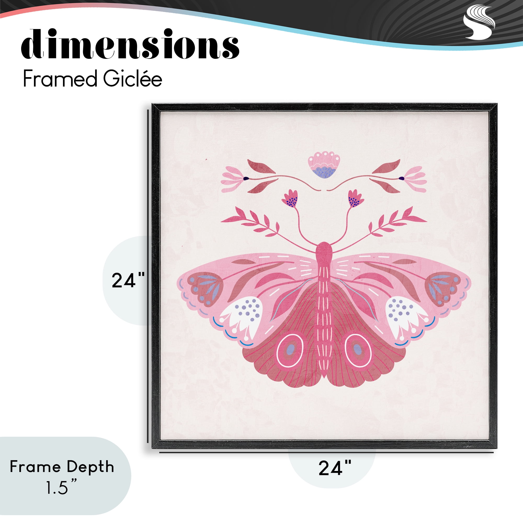 Stupell Industries Boho Pink Folk Butterfly Black Framed Giclee Art, design by Kim Allen