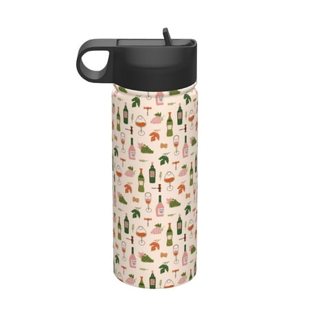 

Gaeub Wine Bottles With Grapes Printed 18oz Sports Insulated Kettle With Straw Sports Insulated Bottle Water Bottle For Running Hiking Cycling Climbing Mens Womans Insulated Water Bottle