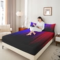 thumbnail image 4 of jejeloiu Geometric Stripes Pattern Twin Sheet Sets,Purple Red Black Bedding For Men Women 3pcs, 4 of 7