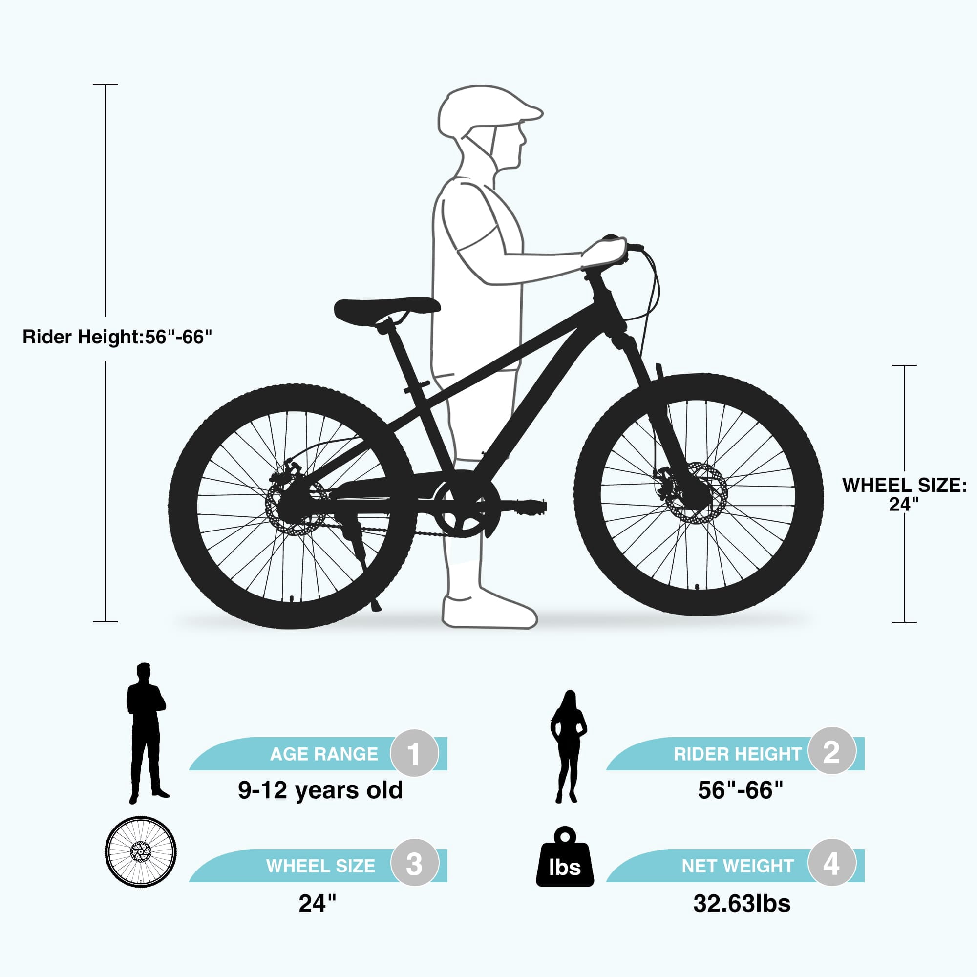 24 Inch Mountain Bike for Kids 9-12 Years, Steel Frame Kids Bike with Dual Disc Brakes, 24" Youth Bicycle with Suspension Fork
