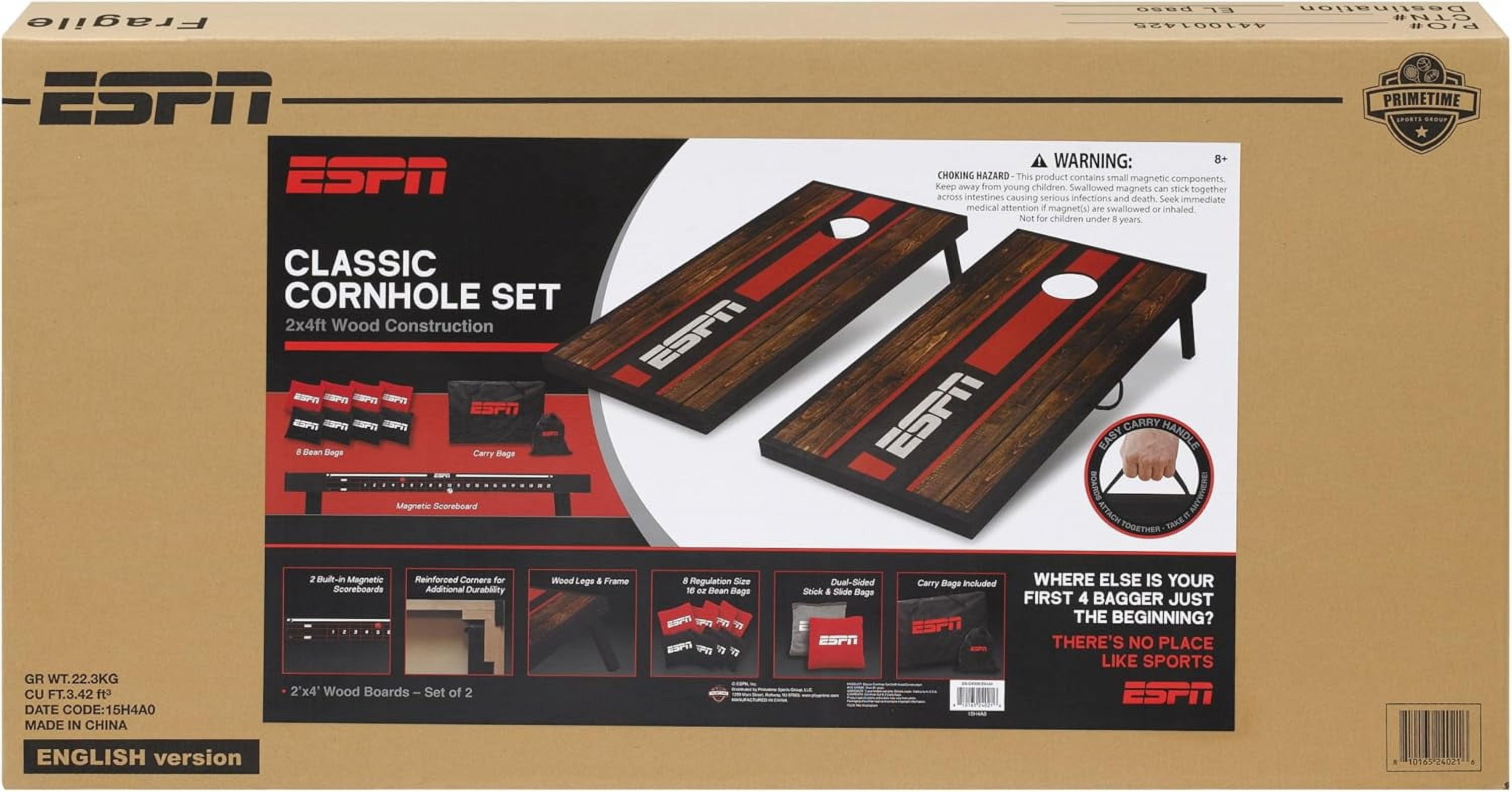 ESPN Cornhole Board Set, 2 x 4 Feet Wood Cornhole Boards with 8 Cornhole Bags and Travel Case