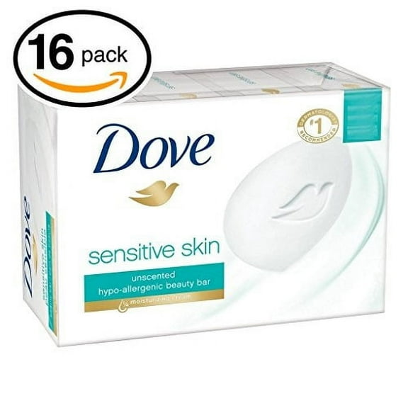 PACK OF 16 BARS Dove Unscented Beauty Soap Bar: SENSITIVE SKIN