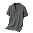thumbnail image 3 of Ceisia Men's Solid Color Cotton Linen Casual Shirt Loose Shawl Collar Short Sleeve Top for Summer Gray XXL Gifts, 3 of 6