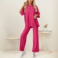 thumbnail image 2 of Fiaer,Womens 3/4 Sleeve Plus Size Solid Lounge Wear Sets,2 Piece Sets for Wide Leg High Waisted Pants and Crew Neck T Shirts,Women's Loose Fit Casual Trendy Lightweight Outfits Set Red XL, 2 of 6