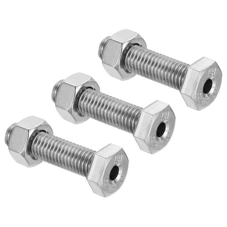

Uxcell M10x40mm Hollow External Hexagon Screw Cylindrical Lamp Threading Screws Through Hole Bolt with Nut 3 Set