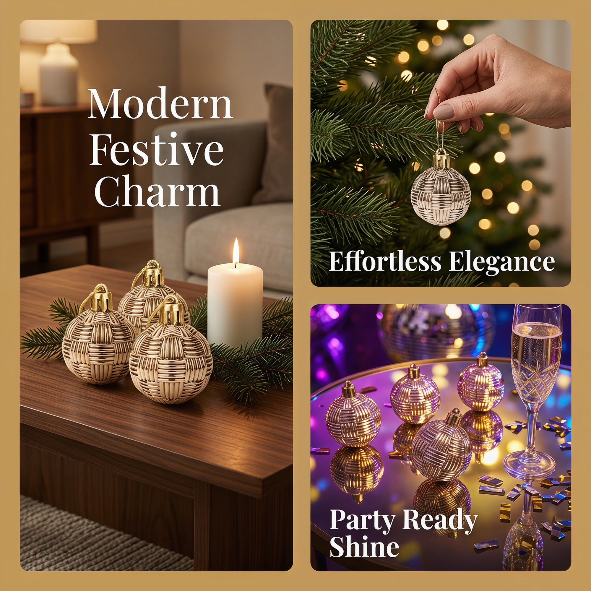 Unique Bargains 6Pcs Woven Texture Balls Mini Decorative Spheres Orbs Champagne 1.6"