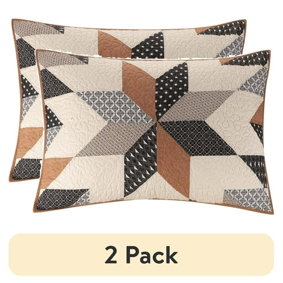 (2 pack) Better Homes & Gardens Starburst Patchwork Cotton Pillow Shams, Off-White, Standard, 2 Pack, All Ages