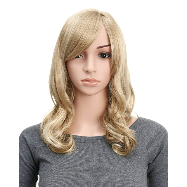 Onedor Full Head Beautiful Long Curly Wave Stunning Wig Charming Curly Costume Wigs with Fringe (24H613 Blonde Highlights)