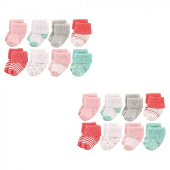 Luvable Friends Infant Girl Newborn and Baby Terry Socks, Coral Dot 16-Piece, 0-6 Months
