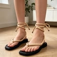 thumbnail image 4 of EliteGoogv Womens Rope Strap Sandals Woven Flat Summer Shoes For Women Casual Lightweight Walking Footwear Beige US:8, 4 of 4