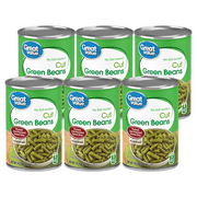(6 Cans) Great Value Canned No Salt Cut Green Beans 14.5 oz