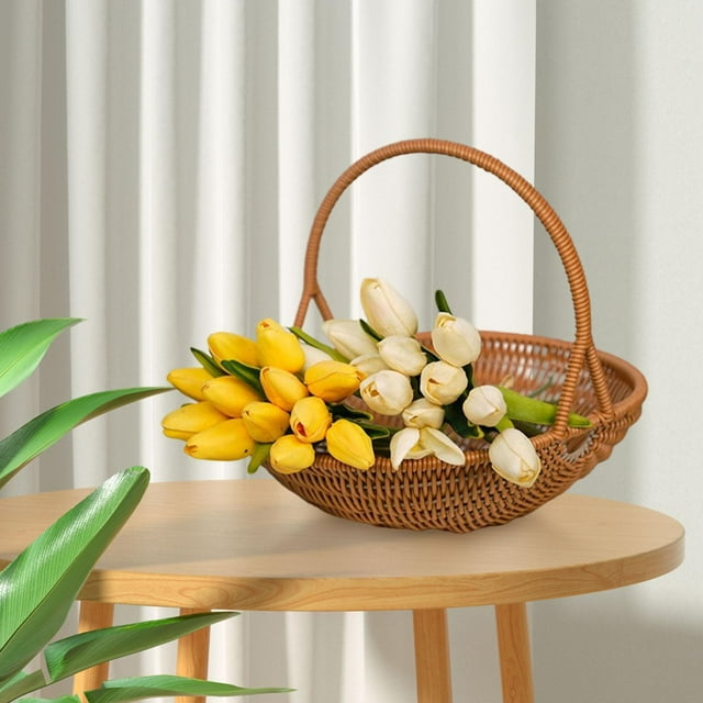 Cesta de almacenamiento de ratán sintético, cesta de picnic, organizador de almacenamiento portátil multifuncional, tejida a mano para refrigerios, M