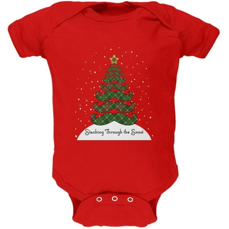 

Christmas Staching Dashing Through the Snow Mustache Pun Soft Baby One Piece Red 6 Month