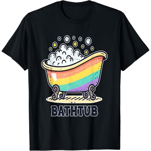 Rainbow Bathtub Illustration with Soap Bubbles T-Shirt men and women can wear, black, white, gifts