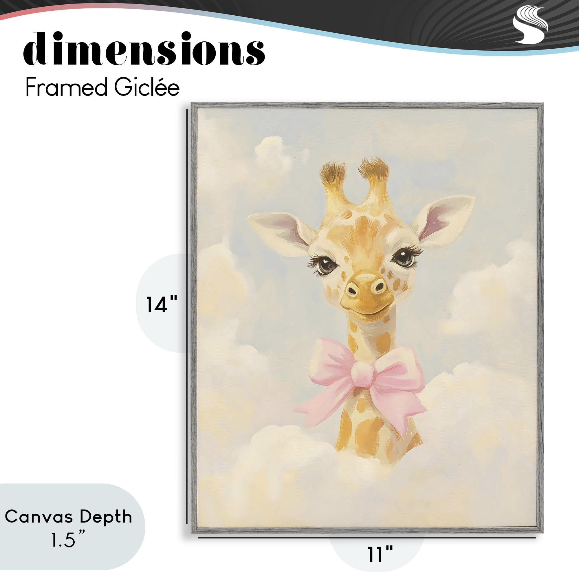 Stupell Industries Charming Giraffe In The Clouds Gray Framed Giclee Art, design by The Prints Vibe