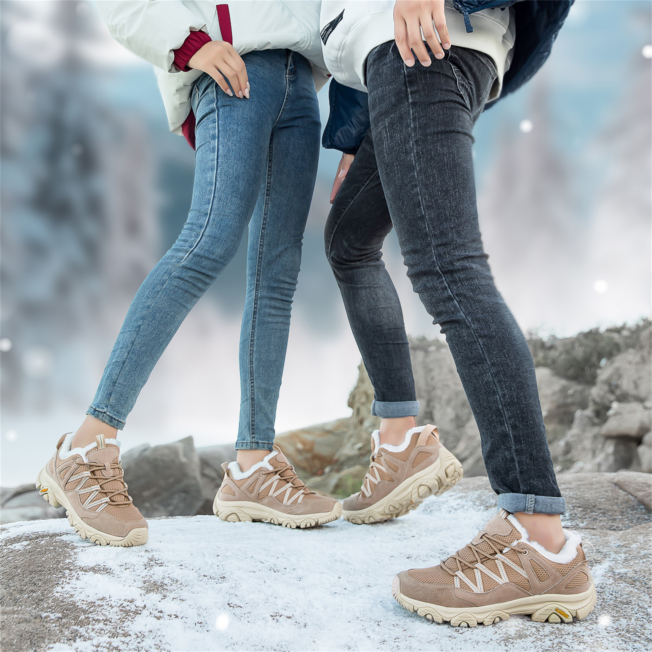YOURDIARY Women Mens Winter Hiking Shoes Plush Snow Boots Comfortable Anti-Slip