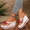 thumbnail image 3 of Rokment Women's Sparkly Pearl Rhinestones Platform Wedge Slip on Open Back Dressy Sandals Elegant Clear Chunky High Heels Slides Bridal Summer Slippers for Wedding Red Size 7, 3 of 7