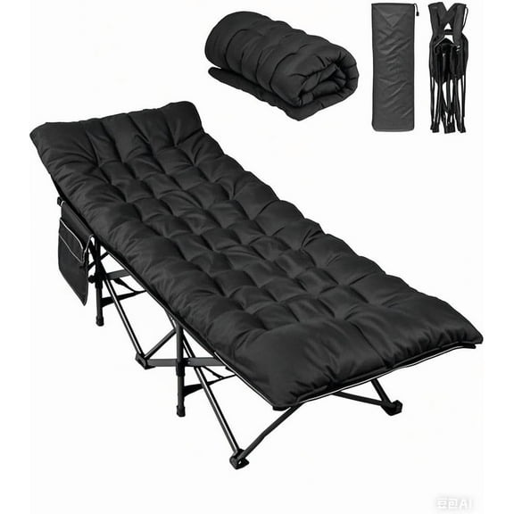 1200D Double Layer Oxford Camping Cots for Adults, Folding Cots for Sleeping with Mattress, Outdoor Folding Bed with Carry Bag for Camping, Black