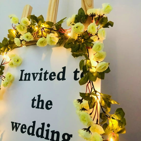 Artificial White Rose Garland, Small Rose Vine with Fairy Light, Hanging Flowers Garland Light for Home Wedding Party Decoration