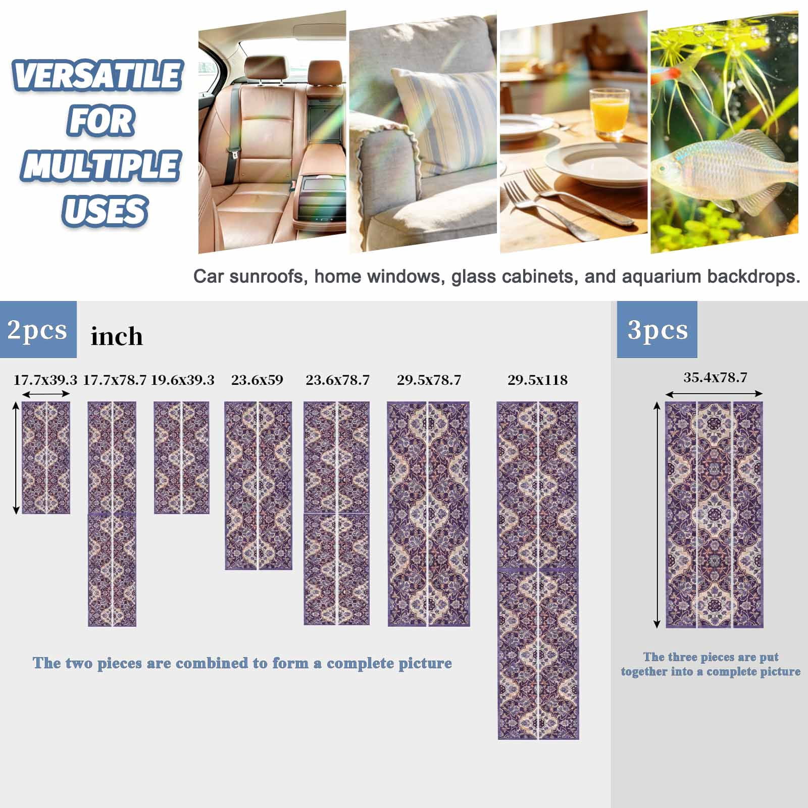 Purple Boho Window Privacy Film Stain Glass,Reusable Decorative Rainbow Window Film,Farmhouse Ethnic Abstract Floral Pattern Static Cling Sun Blocking Stickers Decals Covers 23.6" x 59" (2pcs)