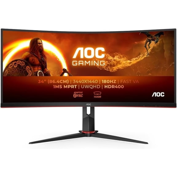 Restored AOC CU34G2XP/BK Gaming Monitor - 34" WLED Curved Monitor - 180Hz Refresh Rate, 5ms Response Time (B Grade)