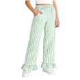 thumbnail image 2 of ITSAME Girls Casual Pants, Ruffle Hem Elastic Waist Plaid Print Kids Fashion Casual Pants Green Size 9-10, 2 of 7