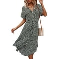 thumbnail image 1 of Femmes Robes Casual Manches Courtes Bouton Imprimé Floral vers le Bas V Cou Été Boho Midi Robe, 1 of 7