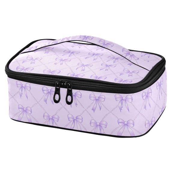 ALAZA Bows Checkered Purple Lunch Box Insulated Cooler Tote Bag Reusable School Picnic Travel Office