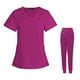 thumbnail image 3 of Conjunto de uniforme médico para mujer, disfraz de enfermera de hospital, camiseta y pantalón con cuello en V y elástico 2 XXL, 3 of 8