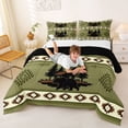 thumbnail image 3 of jejeloiu Lodge Wildlife Full Size Comforter Sets,Rustic Print Bedding Comforter Set For Boys,Green Cream,Black Reversible,3pcs,1 Comforter and 2 Pillowcases, 3 of 7