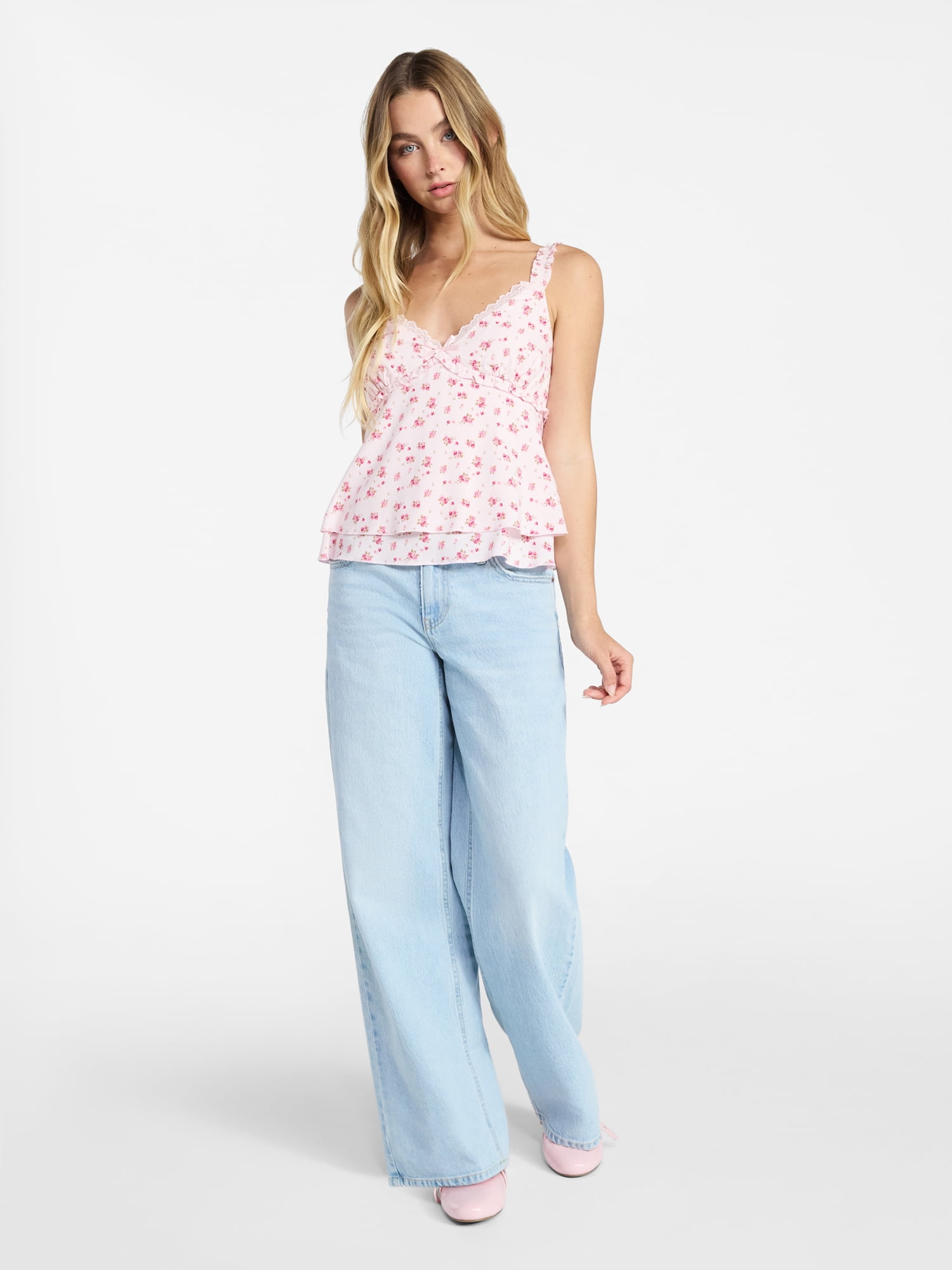No Boundaries Floral Print Ruffle Cami, Women’s XXS-XXL