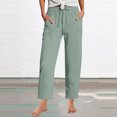 thumbnail image 2 of Horkkom Cotton Pants for Women Elastic Waist Straight Leg Pants Solid Color Drawstrings Pants Outdoor Casual Beach Pants with Pockets, 2 of 7