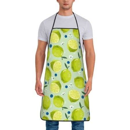 

Aprons for Men Women - Cute Limes Blueberry Flowers Cooking Kitchen Apron Chef Apron Waterproof Apron for Painting Pottery Baking BBQ Gardening Salon Gift For women Men