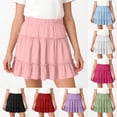 thumbnail image 7 of Virmaxy Solid Color Elastic Waist Tiered Ruffle Skirt Casual Loose Mid Length Spring Summer Skirt for Teen Daily Wear and Casual Outings, for 5-15Y, 7 of 7