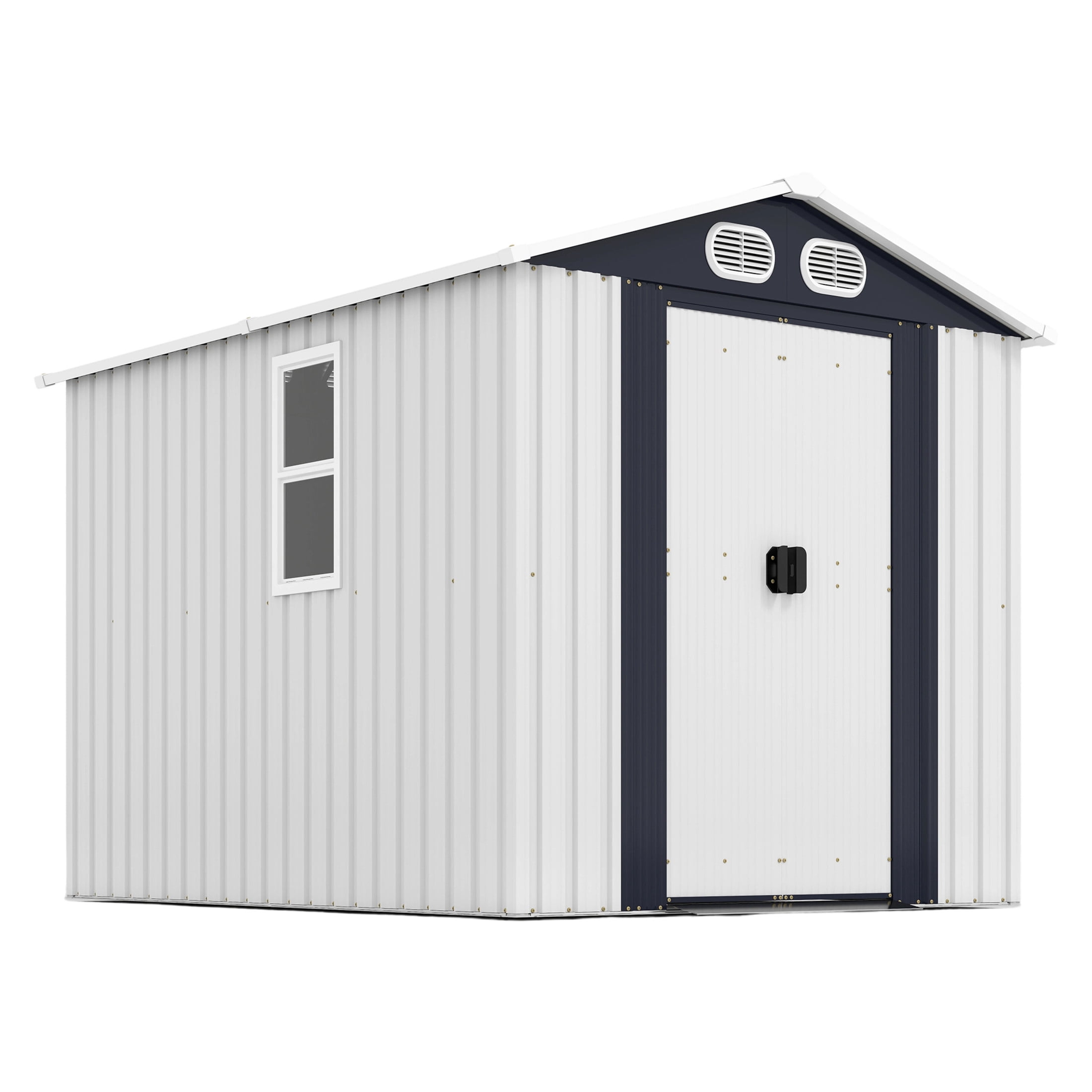 Noble House 8 x 6 FT Outdoor Metal Tool Storage Shed with Lockable Doors and Air Vents, Waterproof Garden Shed, White