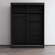 Aria 2 Door 59 Wide Modern High Gloss Wardrobe Armoire, Black Body with All Mirror Fronts