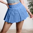 thumbnail image 2 of oqasdz Stylish Women's Short Pleated Solid Color Loose Comfortable Denim Skirts for Women Casual Party Wedding Formal Work Wear, 2 of 5