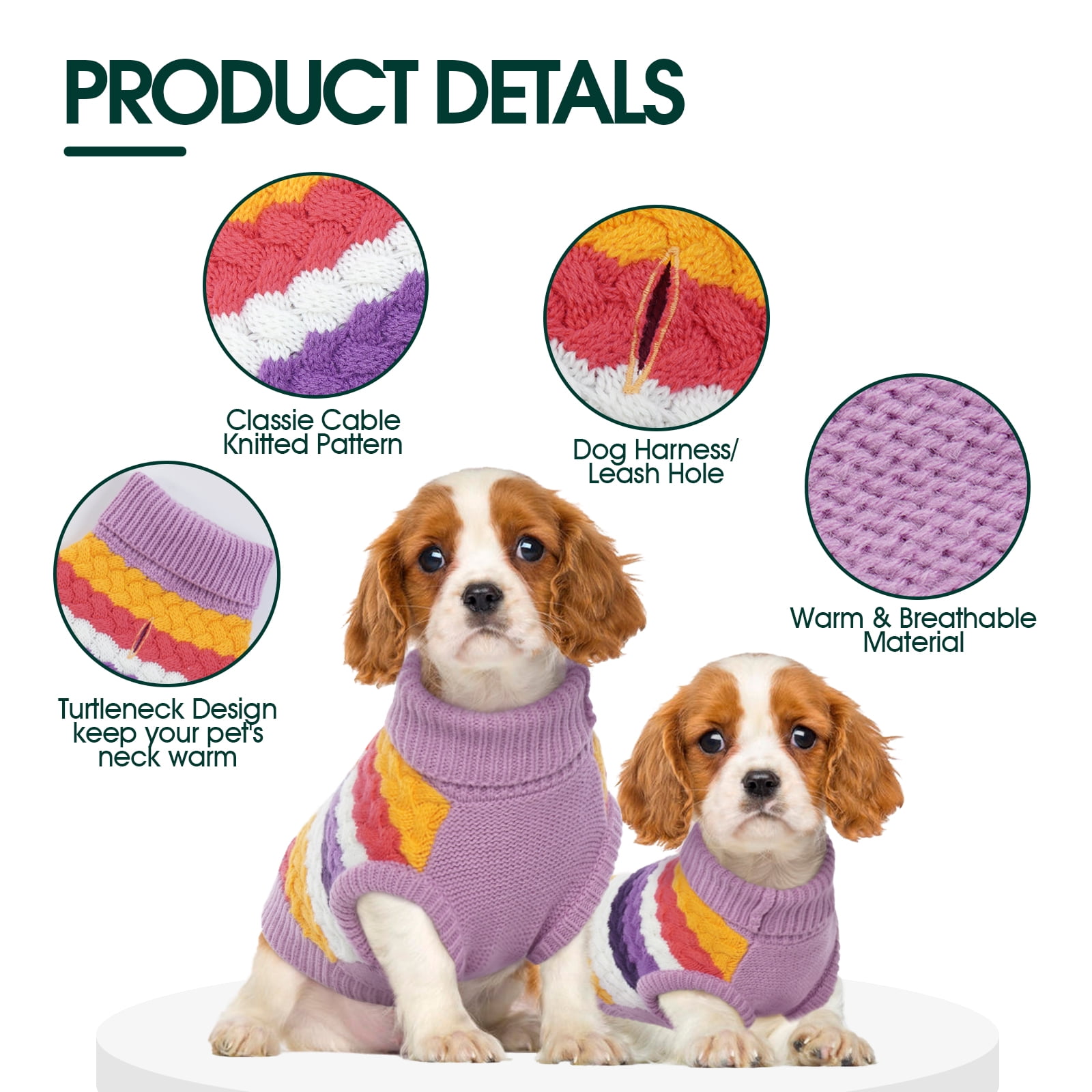 Kuoser Dog Sweater Warm Pet Knitwear Soft Winter Clothes for Dogs and Cats, Purple, M